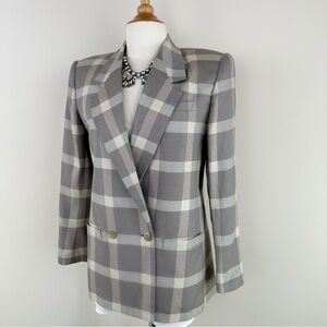 Sterling Cooper Gray Tan Plaid Double Breasted Blazer Jacket Size 4/5